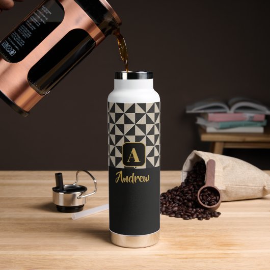 Duo Black & Stone Grey Aangepaste namen Waterfles (Koffie)