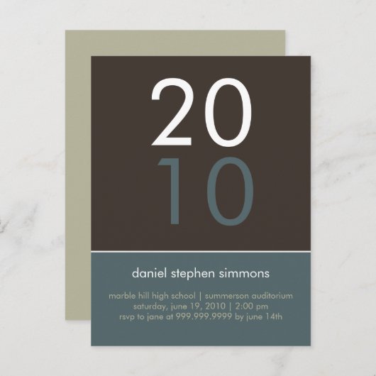 "Duo" Cadet Blue & Tan Afstuderen Invitation Uitnodiging Briefkaart (Voorkant / Achterkant)