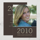 "Duo" Dark Tan Afstuderen Invitation Kaart (Voorkant / Achterkant)