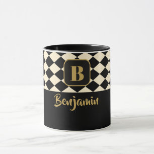 Duo Geo Black & Ivory Cream Aangepaste namen Mok