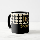 Duo Geo Black & Ivory Cream Aangepaste namen Mok (Voorkant links)