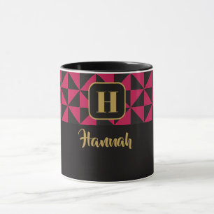 Duo Geo Black & Pink Aangepaste namen Mok