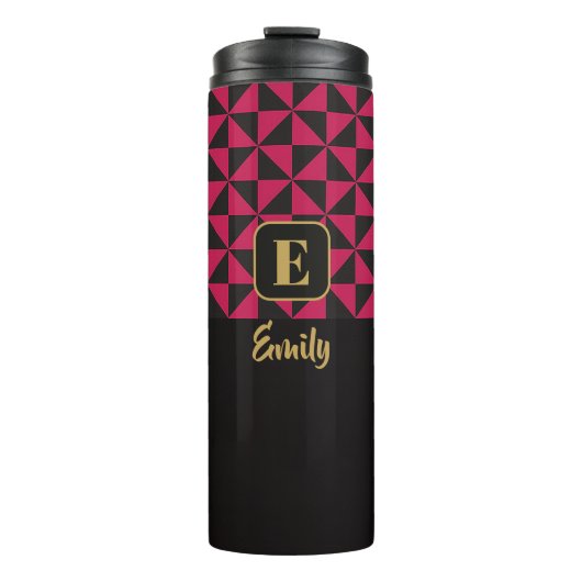 Duo Geo Black & Pink Aangepaste namen Thermosbeker (Voorkant)