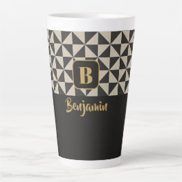 Duo Geo Black & Stone Grey Aangepaste namen Latte Mok