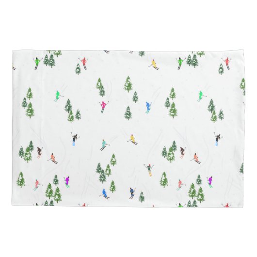 Duo Kleur Alpiene Skiers Pine Trees Blue White Kussensloop (Achterkant-Links)