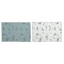 Duo Kleur Alpiene Skiers Pine Trees Blue White Kussensloop