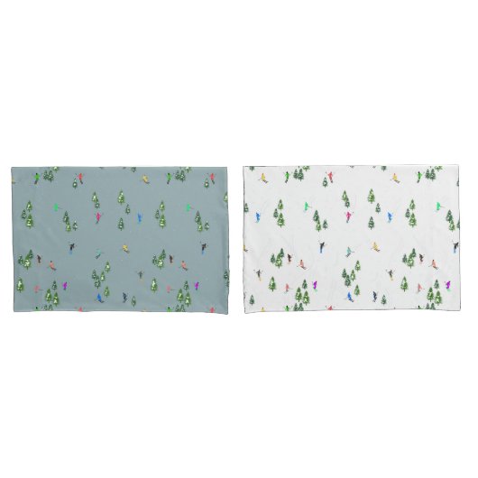 Duo Kleur Alpiene Skiers Pine Trees Blue White Kussensloop (Voorkant-Set)