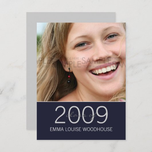 "Duo" Midnight Blue Afstuderen Uitnodiging (Voorkant / Achterkant)