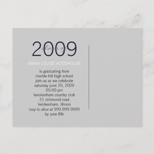 "Duo" Midnight Blue Afstuderen Uitnodiging (Achterkant)