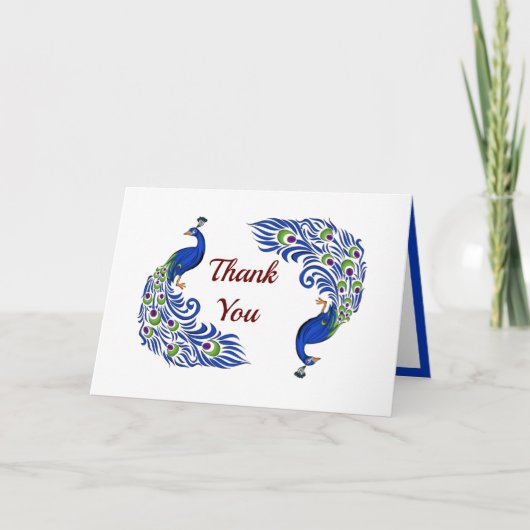 Duo Peacock Folded Wedding Thank You Cards Bedankkaart (Voorkant)