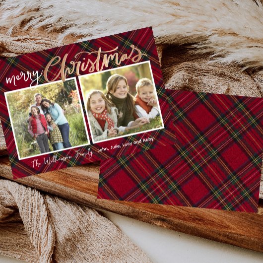 Duo Tartan Christmas Plaid-fotokaart Kaart