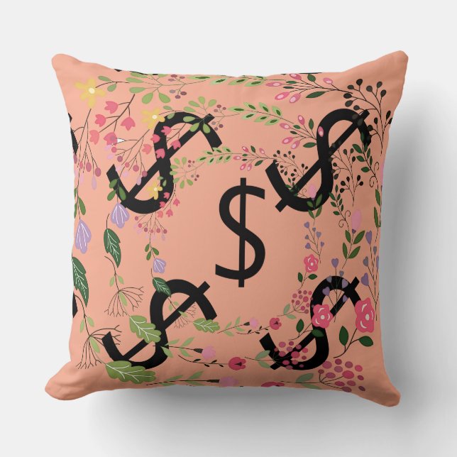 Duo Tone Dollar $ign Perzik Bleekgroene Bloemenpri Kussen (Voorkant)