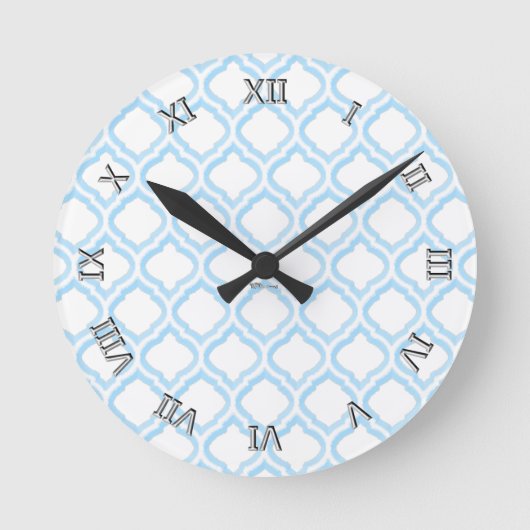 Duo-tone Moroccan Trellis (Blue) (Monogram) Ronde Klok (Voorkant)