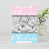 Duo Tones, tweelinggeboorte aankondiging (Staand voorkant)