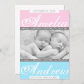 Duo Tones, tweelinggeboorte aankondiging (Voorkant / Achterkant)