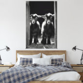 Duo van Monochromatische Baby Goats staan samen Canvas Afdruk (Insitu (Slaapkamer))