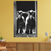 Duo van Monochromatische Baby Goats staan samen Canvas Afdruk (Insitu (Woonkamer))
