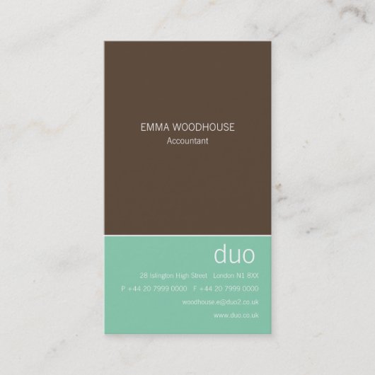 Duo Verticaal chocolade Brown en Mint Visitekaartje (Voorkant)