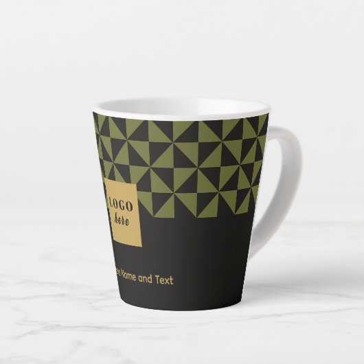 Duo zwart en olijf mos ambacht - Business Logo Latte Mok (Rechterhoek)