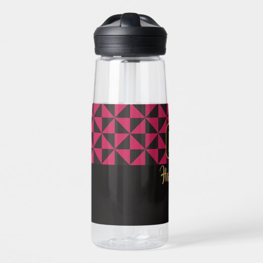 Duo Zwart & Roze Aangepaste Namen Waterfles (Voorkant)