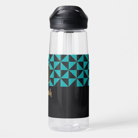 Duo zwarte en Blauwgroen aangepaste namen Waterfles (Achterkant)