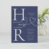 Duogram Marine Witte bruiloft repetitie diner Kaart (Staand voorkant)