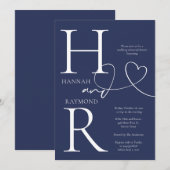 Duogram Marine Witte bruiloft repetitie diner Kaart (Voorkant / Achterkant)