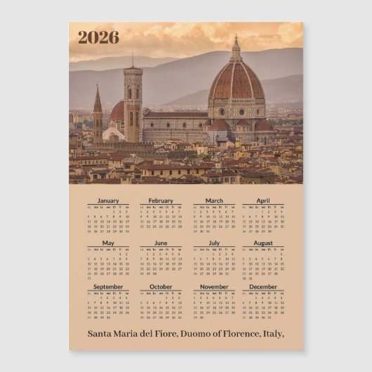 Duomo Florence Italy 2026 Calendar Magnetic Card (Voorkant)