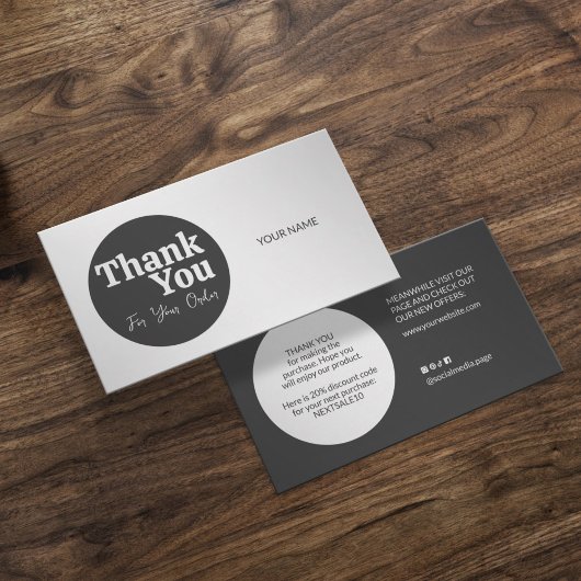 Duotone elegant gray white Thank you card Visitekaartje