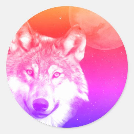 Duotone Lone wolf sterrenhemel bloed maan Ronde Sticker (Voorkant)