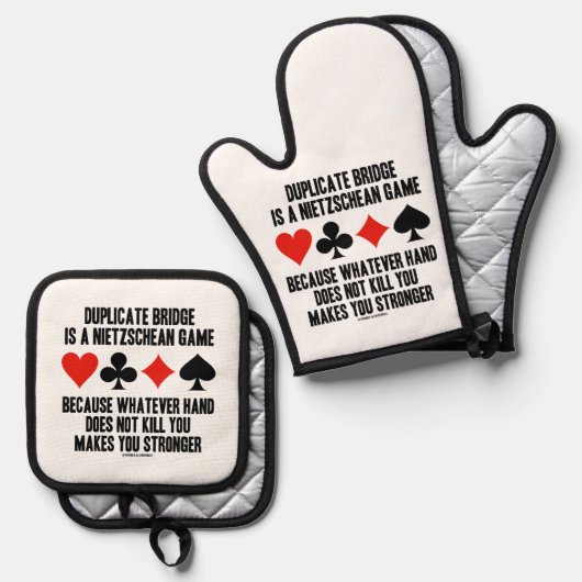 Duplicate Bridge is een Nietzschean Game Humor Ovenwant & Pannenlap Set (Voorkant / Achterkant)