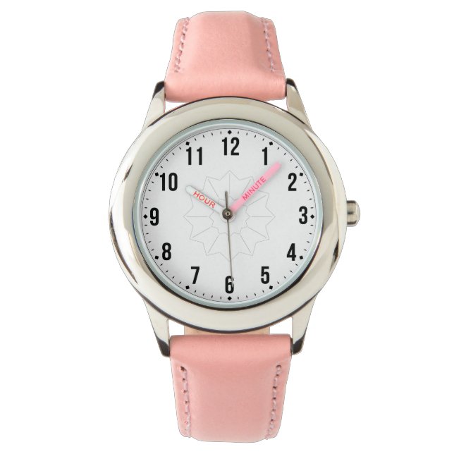 Durable Kids Watch with Soft Pink Leather Band Horloge (Voorkant)