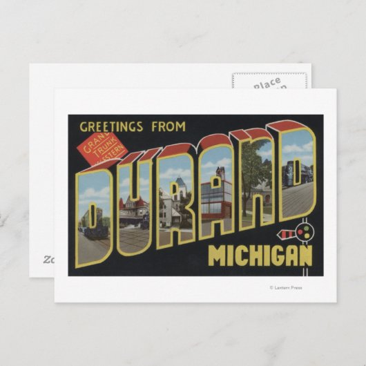 Durand, Michigan - Large Letter Scenes Briefkaart (Voorkant / Achterkant)