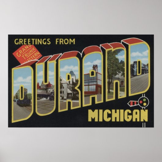 Durand, Michigan - Large Letter Scenes Poster (Voorkant)