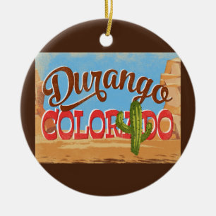 Durango Colorado Cartoon Desert Vintage Travel Keramisch Ornament