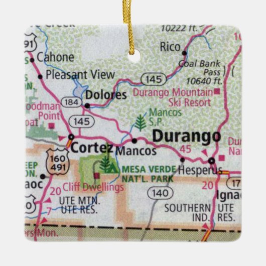 Durango en Cortez CO Keramisch Ornament (Voorkant)