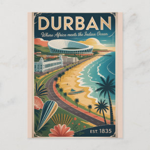 Durban Zuid-Afrika Retro Reisposter Kunst Feestdagenkaart
