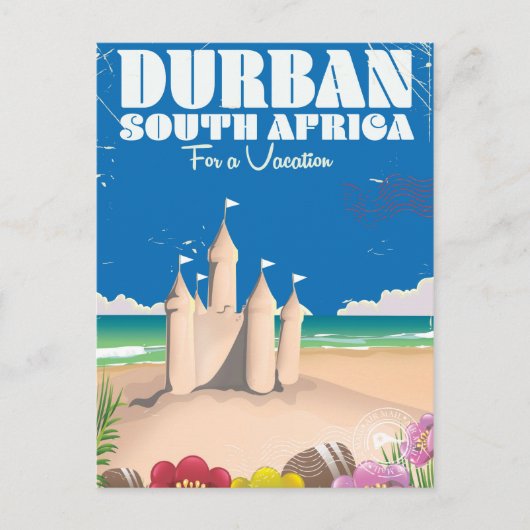 Durban Zuid-Afrika vintage strand reisposter Briefkaart (Voorkant)