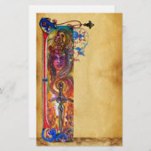 DURENDAL ANTIEK ROOD BLAUW BLOEMENPERKAMENT BRIEFPAPIER (Voorkant / Achterkant)