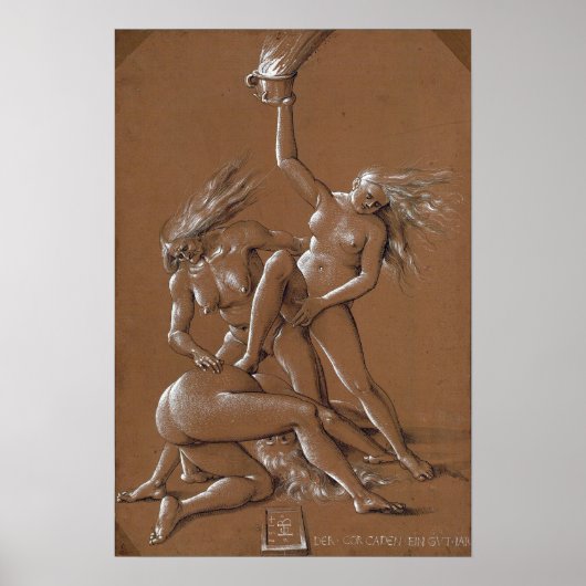 Dürer - Nieuwjaarsgroet met drie heksen Poster (Voorkant)