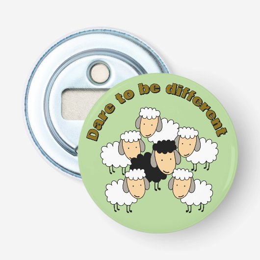 Durf Anders Te Zijn Zwarte Schaap Button Flesopener (Voorkant)