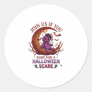 Durf Halloween Schrik Paarse Voodoo Pop Crescent M Ronde Sticker