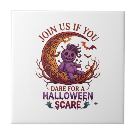 Durf Halloween Schrik Paarse Voodoo Pop Crescent M Tegeltje (Voorkant)