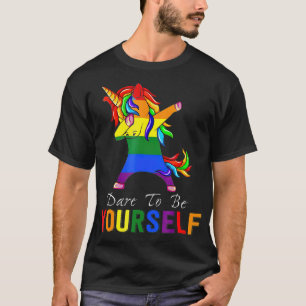 Durf jezelf te zijn eenhoorn dabbing lhbt gay lesb t-shirt