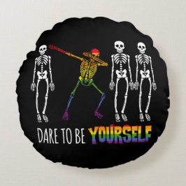 Durf jezelf te zijn Halloween Dabbing Skelet Rond Kussen