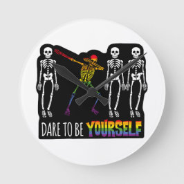 Durf jezelf te zijn Halloween Dabbing Skelet Ronde Klok