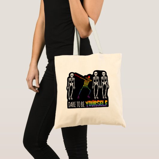 Durf jezelf te zijn Halloween Dabbing Skelet Tote Bag (Voorkant (product))
