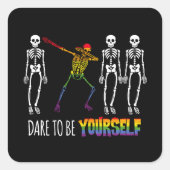 Durf jezelf te zijn Halloween Dabbing Skelet Vierkante Sticker (Voorkant)