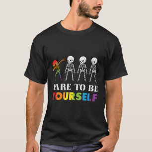 Durf jezelf te zijn Halloween Rainbow Skelet T-shirt