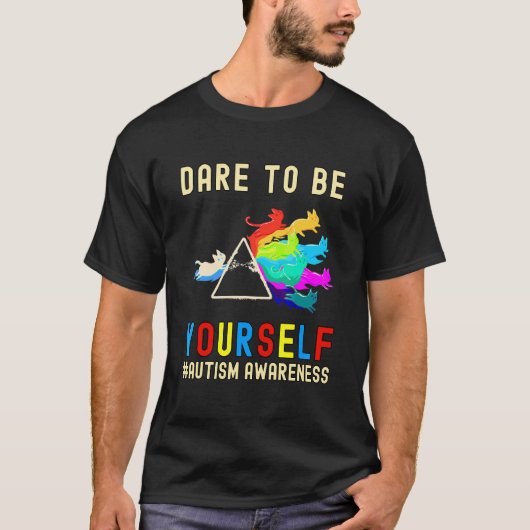 Durf Jijzelf Te Zijn Autisme Bewustzijn Kat Prisma T-shirt (Voorkant)